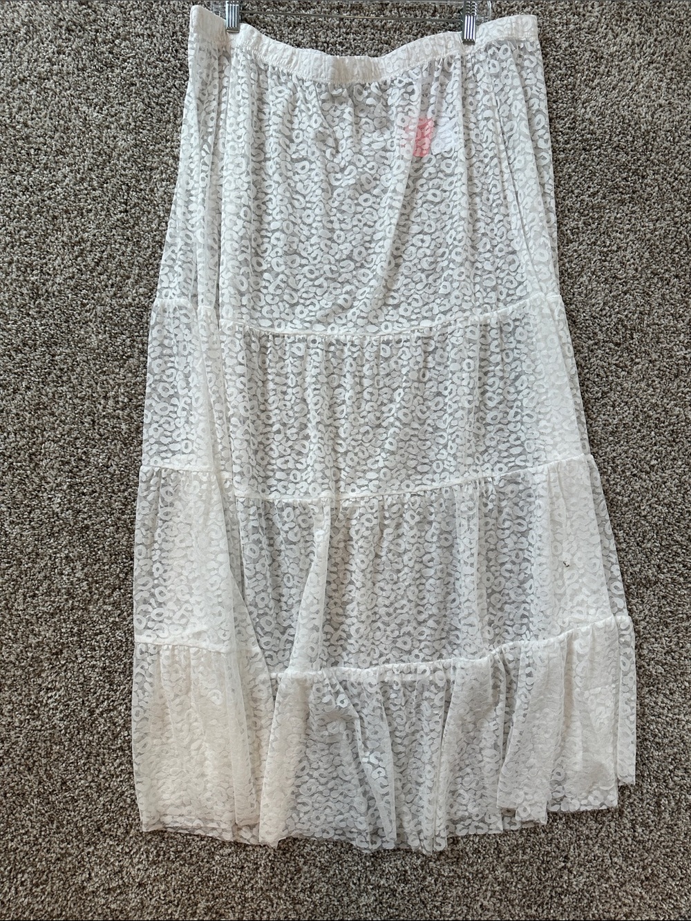 Cream Lace Tiered Maxi Skirt